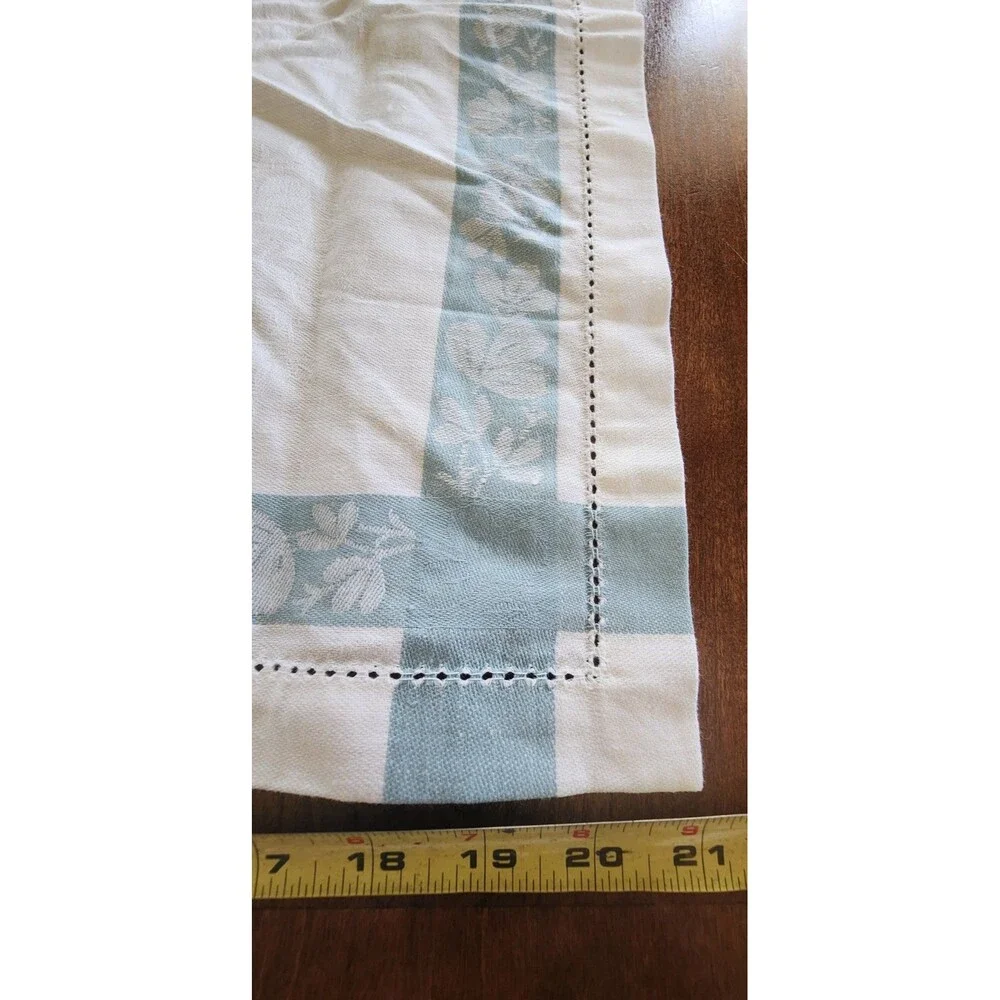 Williams Sonoma Jacquard Blue Aqua White Napkins Cotton Linen Blend Set of 7 NEW